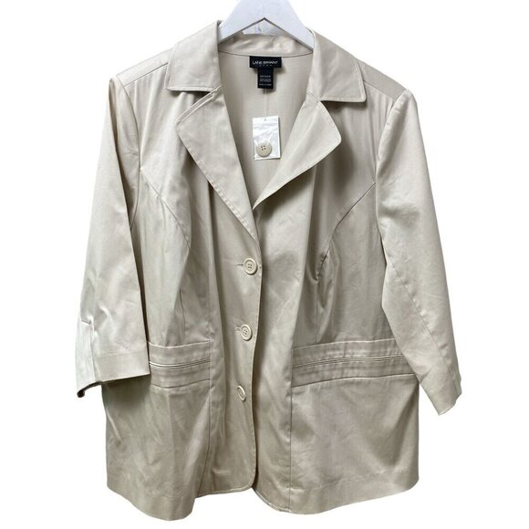 LANE BRYANT Blazer Plus Size 22/24W Khaki Tan Cotton Blend 3/4 Sleeve Jacket NWT - Picture 1 of 6